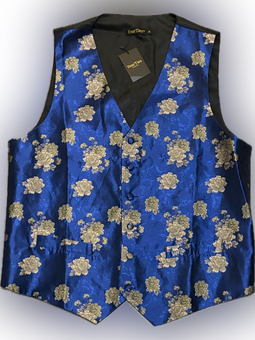 NWT YourTies Royal Blue Floral Brocade Vest